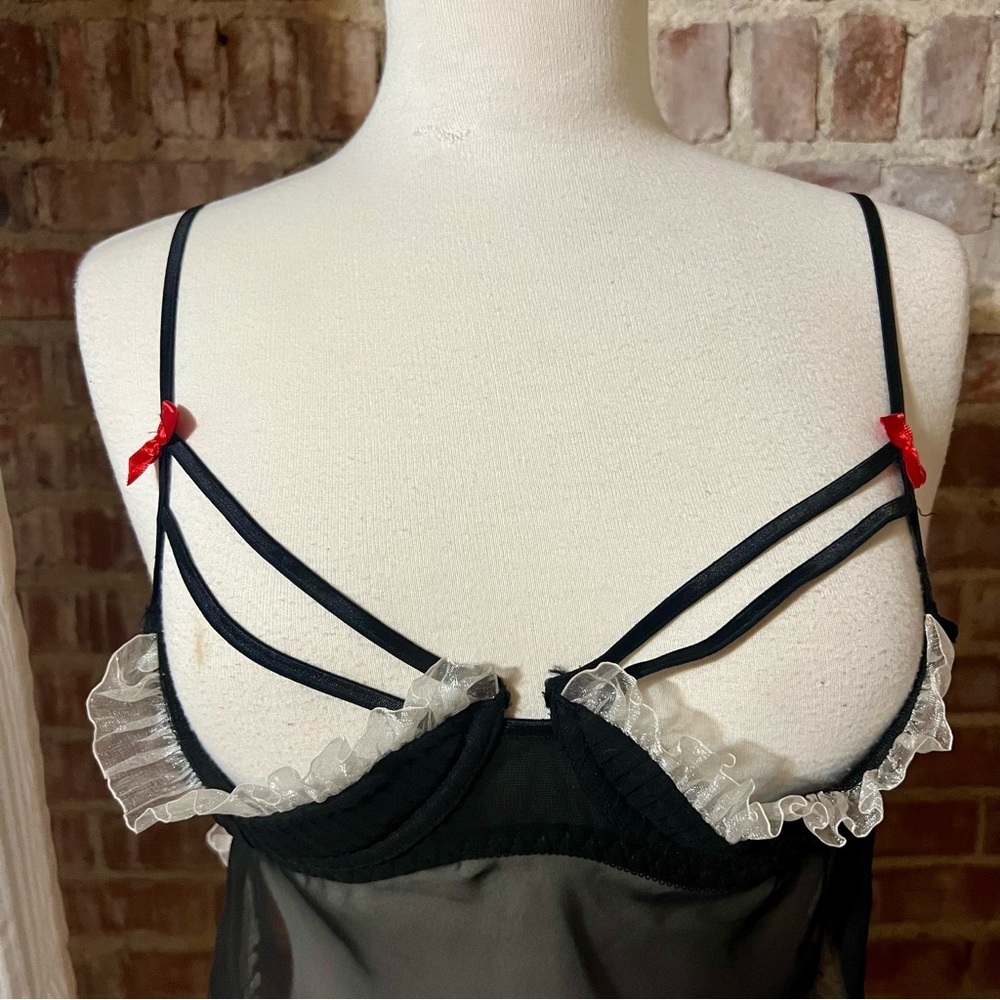 Fredrick's of Hollywood Black and White Sheer Lingerie Top -Size M -NW12 - Picture 2 of 8